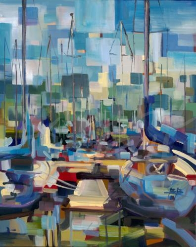 transitional abstract coastal sailboats sailing seattle art summer