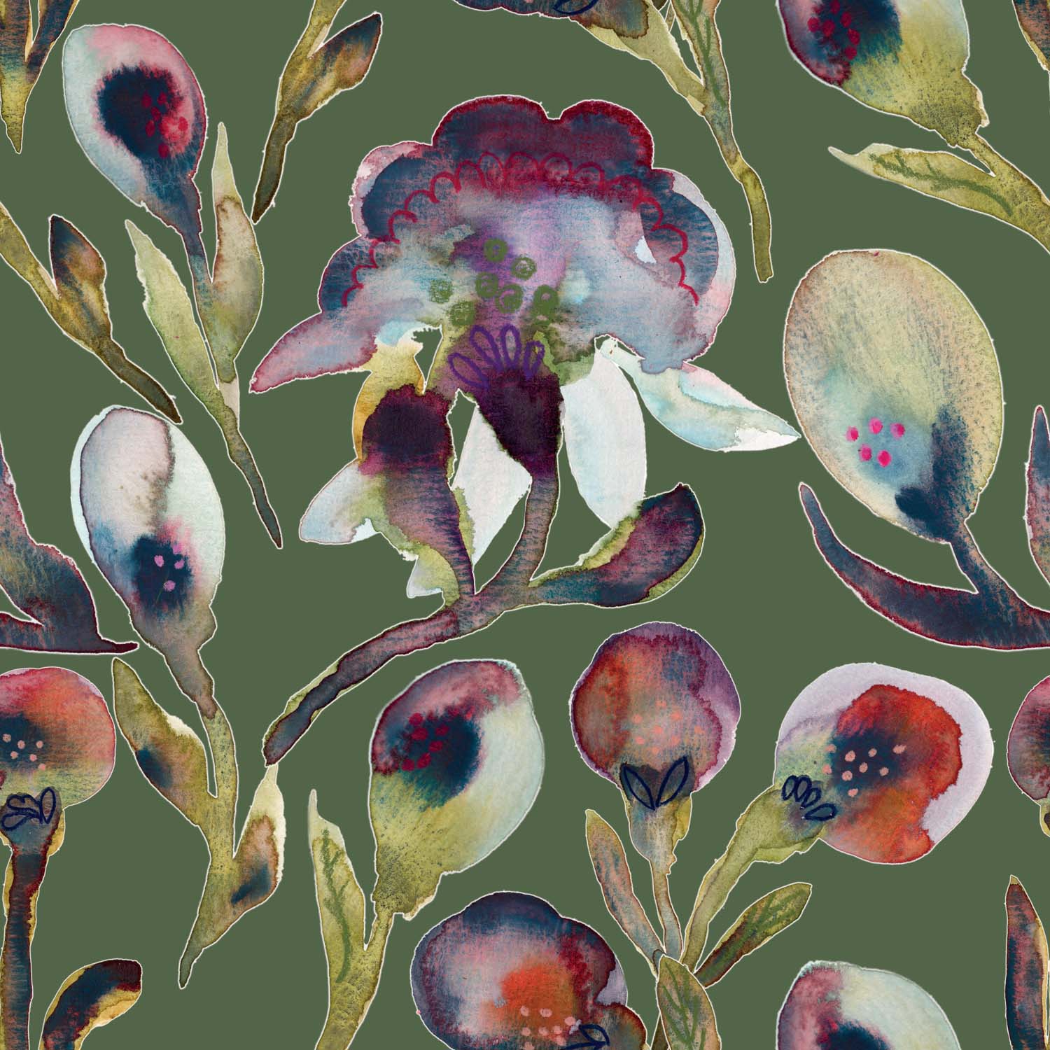 Fall Floral 1 Dark Green